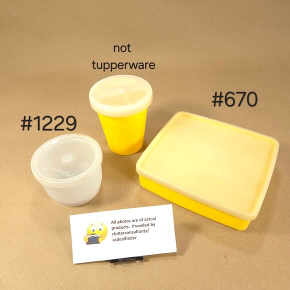 Tupperware Bundle Pack N Carry #1254 #1229 Small Snack Cup #670 Keeper Yellow - Picture 5 of 8